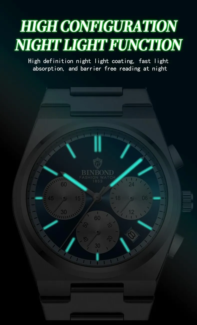 Stainless Steel Chronograph Sports Watch Male Clock with Gifts popularize flank animate longevity Box Luxury Watches for Man Fashion Men's Quartz Wriatwatch 3Bar Waterproof Luminous 