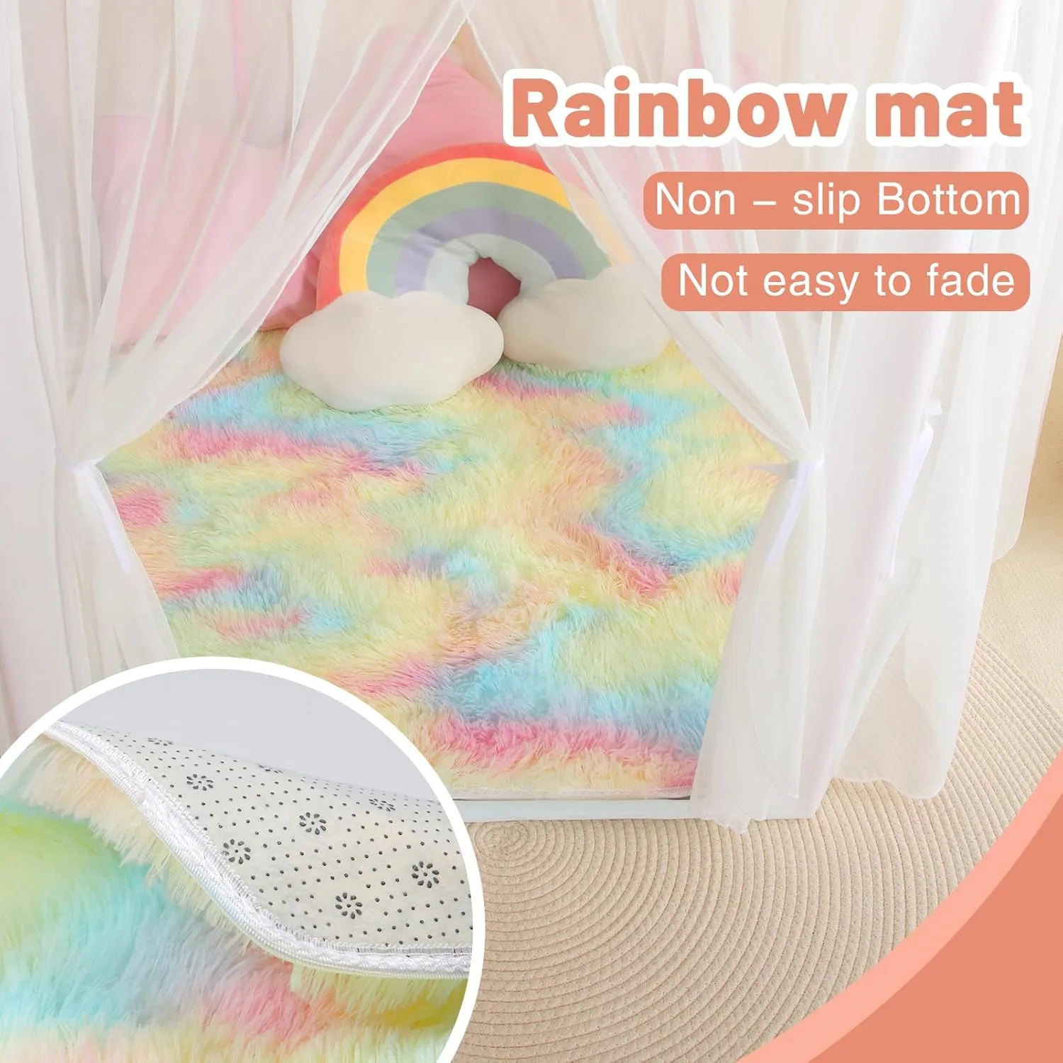 Star Lights - White Play Tent for Kids, Girls Toys for Indoor Princess thigh dike Games Princess Tent for Girls Indoor: with Rainbow Rug, 