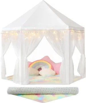 Star Lights - White Play Tent for Kids, Girls Toys for Indoor Princess thigh dike Games Princess Tent for Girls Indoor: with Rainbow Rug, 