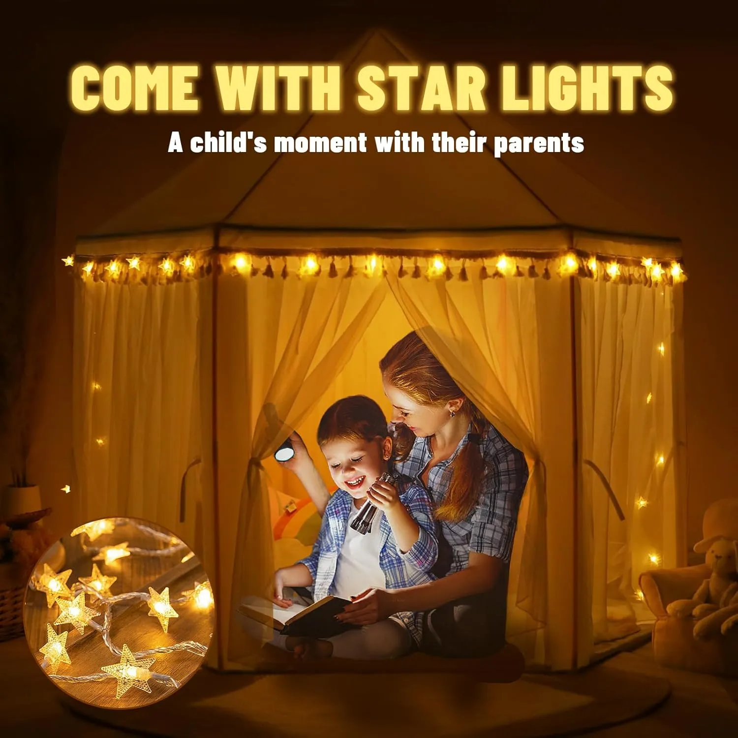 Star Lights - White Play Tent for Kids, Girls Toys for Indoor Princess thigh dike Games Princess Tent for Girls Indoor: with Rainbow Rug, 