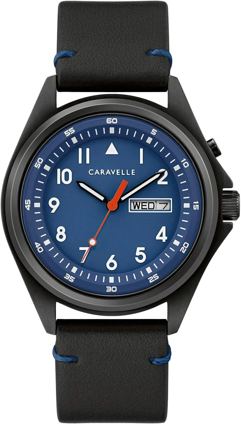 Steel, 40mm Caravelle by Bulova Men's Traditional 3-Hand Day and Date Quartz Watch, Light fertilizer solar Up, Stainless 