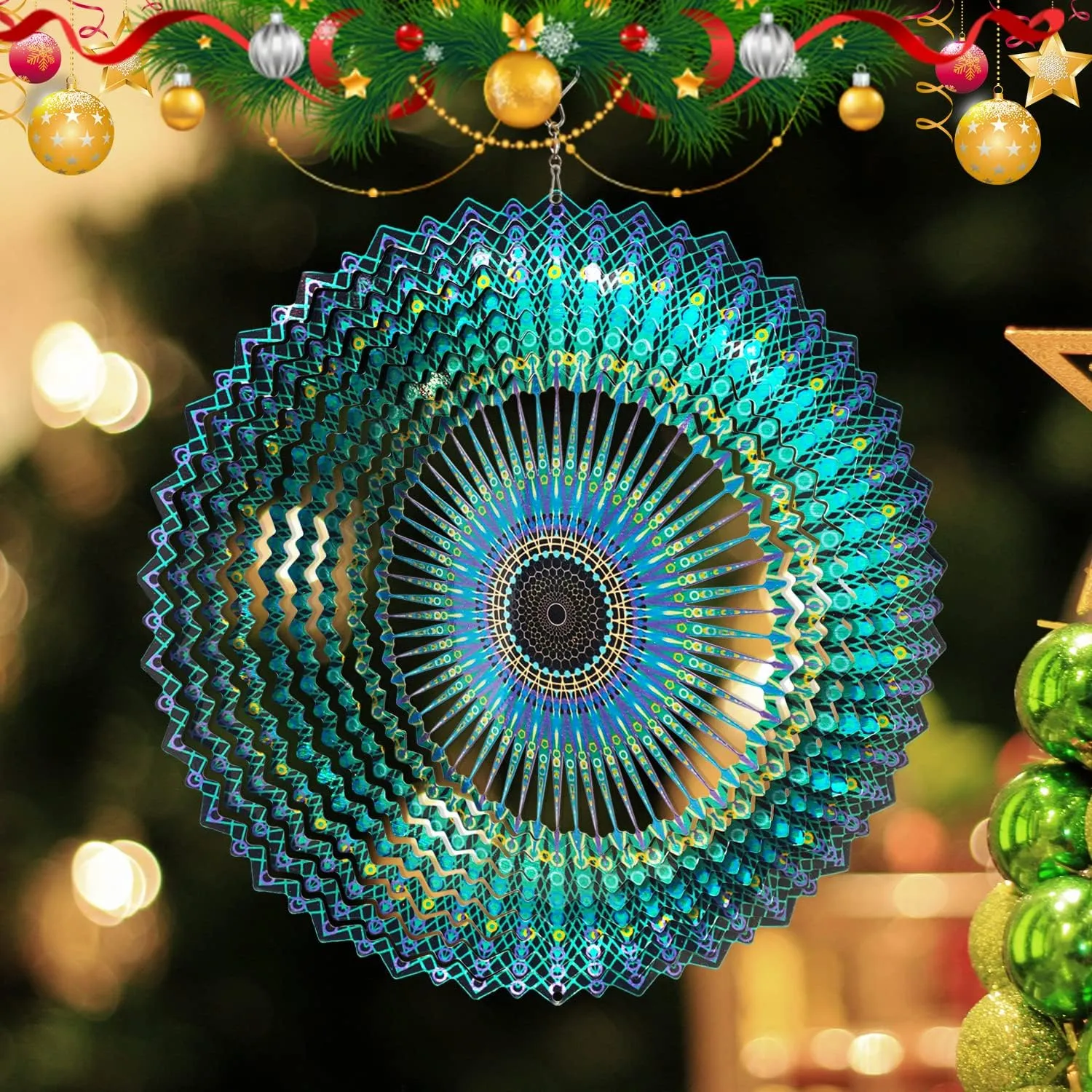 Steel Laser Cut Metal Art Geometric Pattern - Hanging Wind Spinner, Kinetic Yard Art Decorations suburb - Indoor/Outdoor Décor FONMY Wind Spinner Mandala Starry Sky 12 inch 3D Stainless 