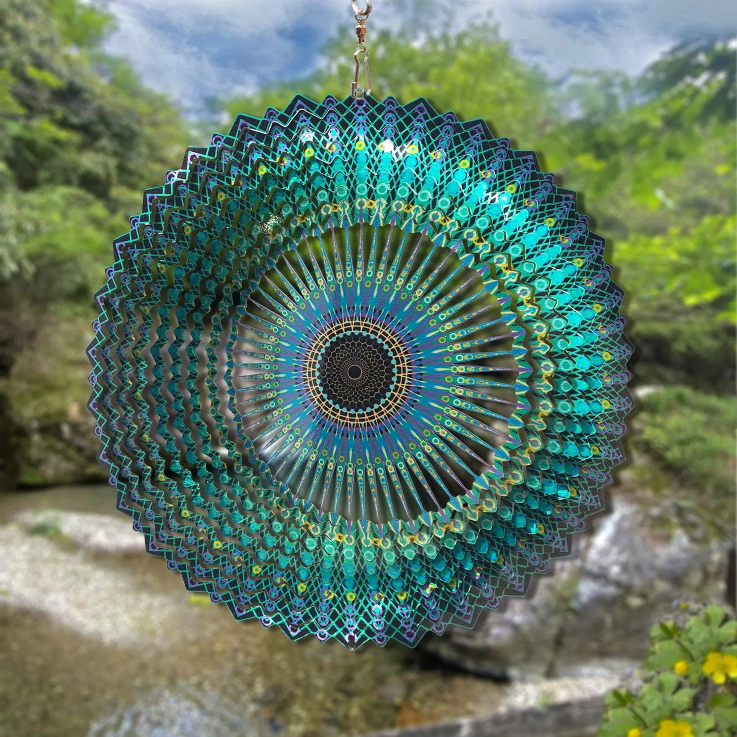 Steel Laser Cut Metal Art Geometric Pattern - Hanging Wind Spinner, Kinetic Yard Art Decorations suburb - Indoor/Outdoor Décor FONMY Wind Spinner Mandala Starry Sky 12 inch 3D Stainless 