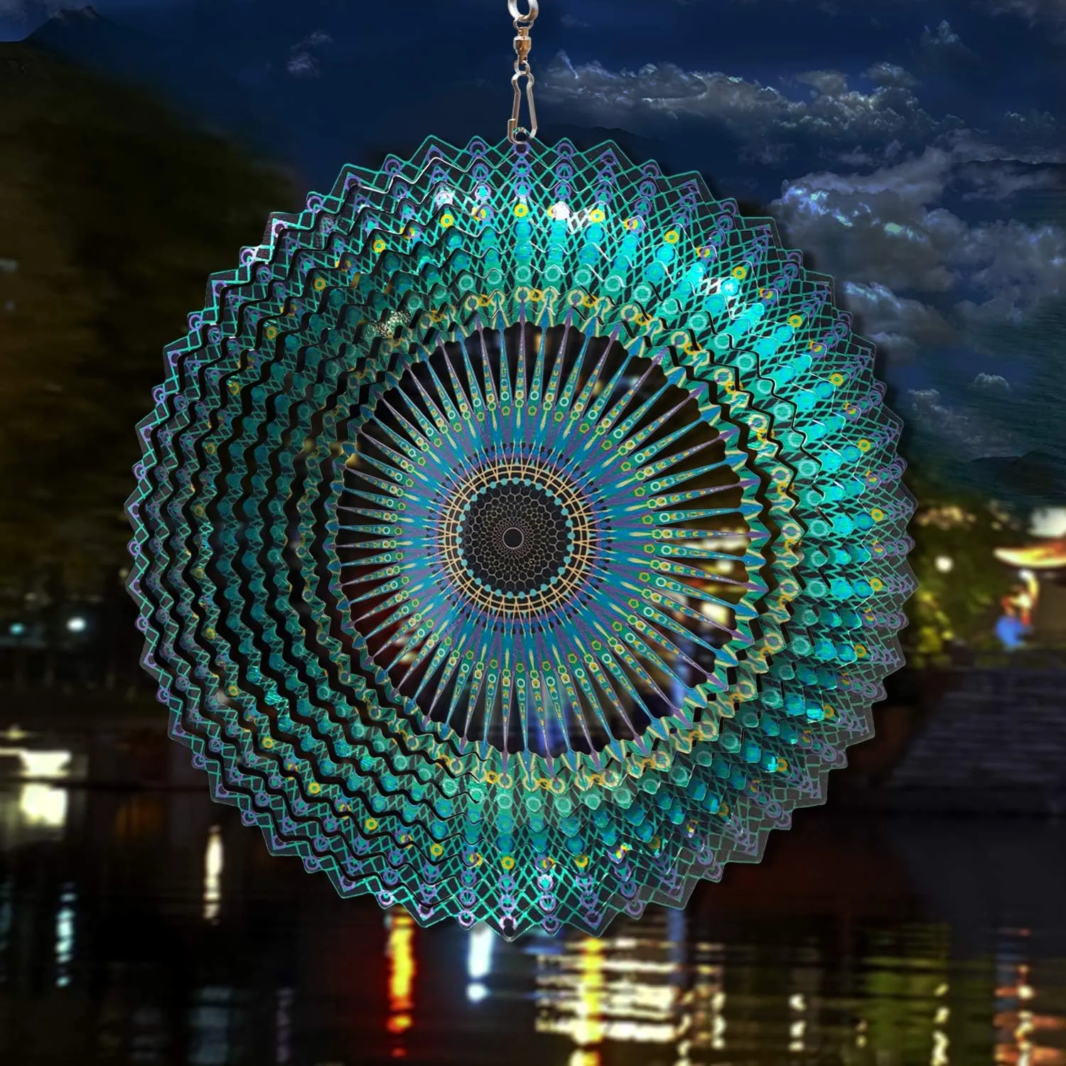 Steel Laser Cut Metal Art Geometric Pattern - Hanging Wind Spinner, Kinetic Yard Art Decorations suburb - Indoor/Outdoor Décor FONMY Wind Spinner Mandala Starry Sky 12 inch 3D Stainless 