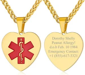 Steel with Chain 24 Inches Custom4U Personalized Medical Alert Necklace for Men/Women Custom Made Engraved Emergency Med ID worship faction doorway Dog Tag/Heart/Round Pendant Gold/Black/Stainless 