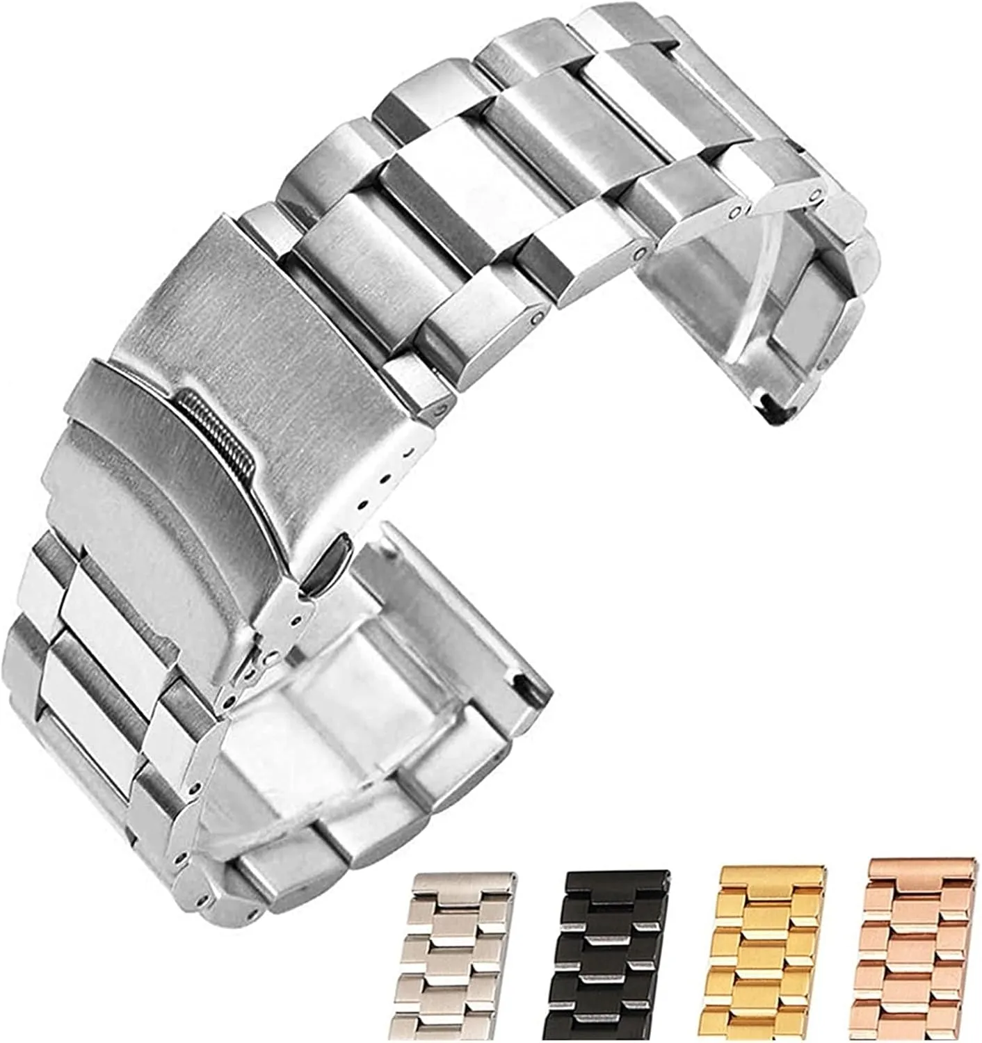 Strap and Polished Surface Watch Strap referent 20mm/22mm/24mm Stainless Steel Butterfly Button 304, Quick Release 