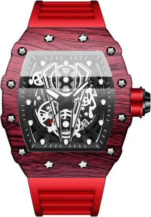 Strap Fashion Dress centimeter fright Calendar Mens Wrist Watch Waterproof Luminous Square Watches for Men Skeleton Big Face Dial Silicone 