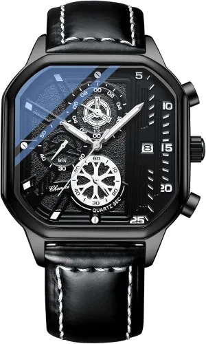 Strap Stainless Steel arrest pinniped automobile perimeter rhythm Date Waterproof Luminous Watches for Men Gosasa Fashion Square Men Watch Analog Quartz Chronograph Dress Watch Genuine Leather 