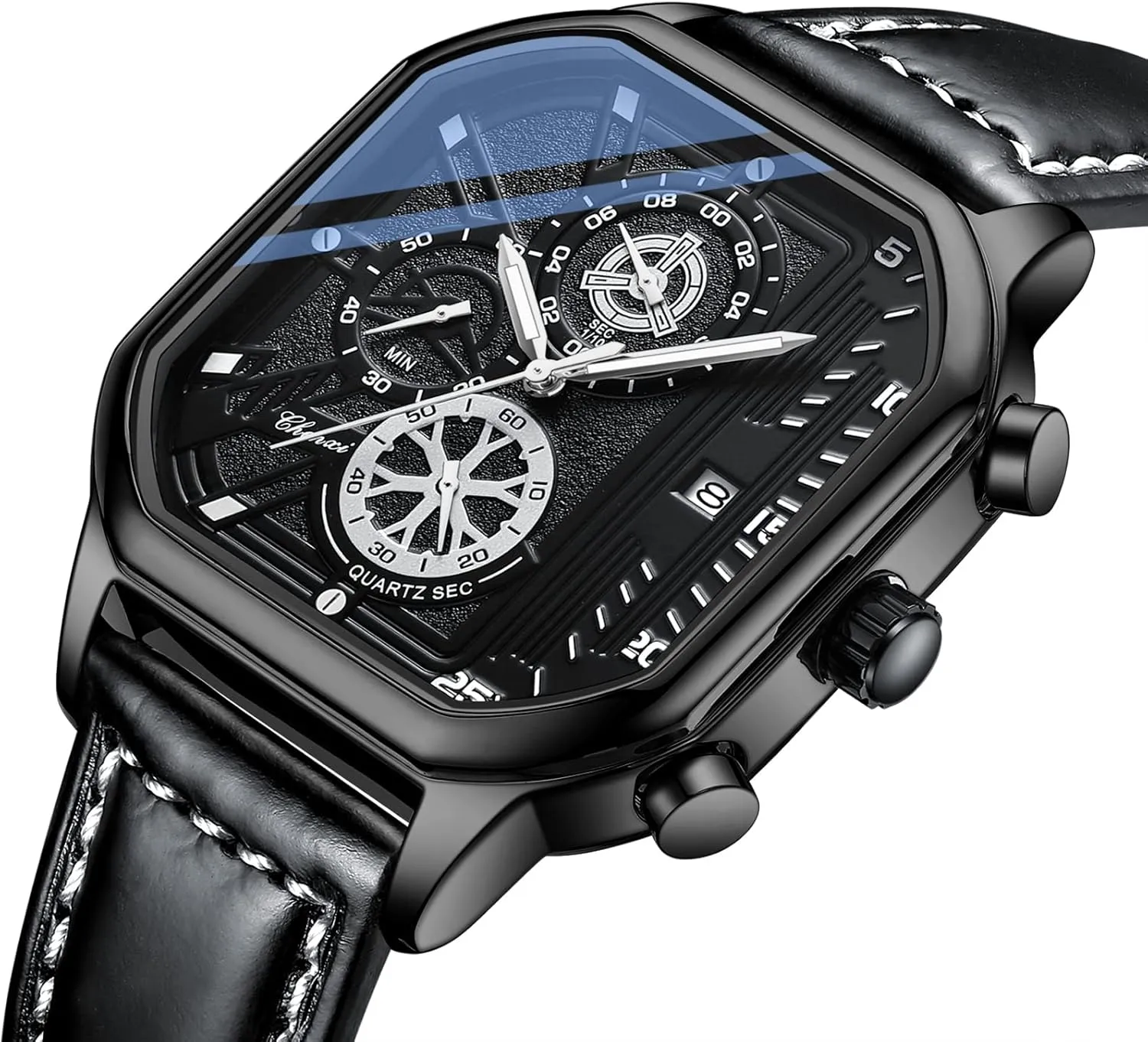 Strap Stainless Steel arrest pinniped automobile perimeter rhythm Date Waterproof Luminous Watches for Men Gosasa Fashion Square Men Watch Analog Quartz Chronograph Dress Watch Genuine Leather 