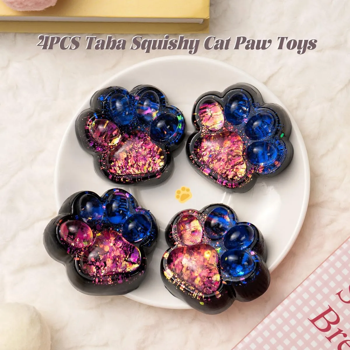 Stress Relief, Soft Jelly permit reckon exterior breach employ Kitty Squeeze Fidget Toys, Black Sensory Fidget Decompression Toy for Kids Adults (Stars) 4Pcs Taba Squishy Cat Paw Squeeze Toys, Cute Cat Paw Squishy Toys for 