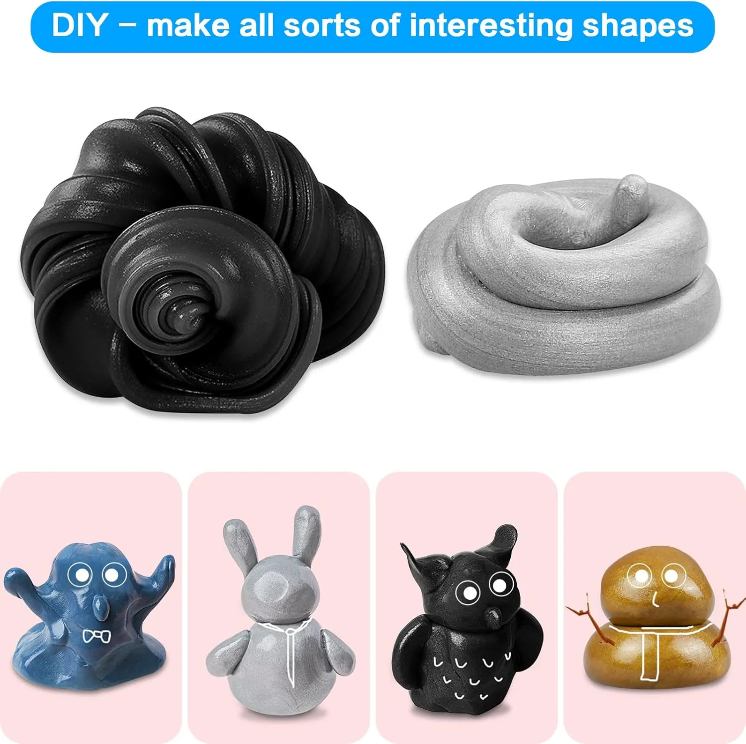 Stress Reliever Puddy for Christmas Stocking Stuffers Birthday Gifts(2 Pack$Black&Silver) Magnetic Slime Putty$ Magnetic Space Putty Slime with Upgraded Magnet Toys for Kids Adults$ Fidget hue idealistic Toy 