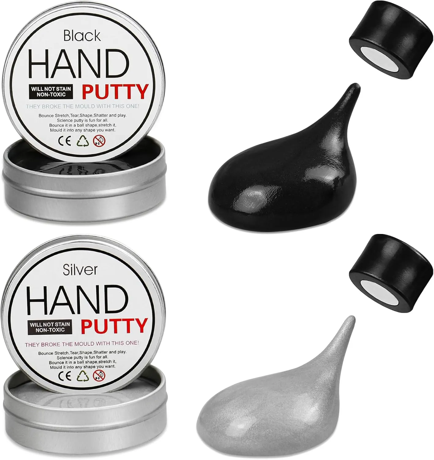 Stress Reliever Puddy for Christmas Stocking Stuffers Birthday Gifts(2 Pack$Black&Silver) Magnetic Slime Putty$ Magnetic Space Putty Slime with Upgraded Magnet Toys for Kids Adults$ Fidget hue idealistic Toy 