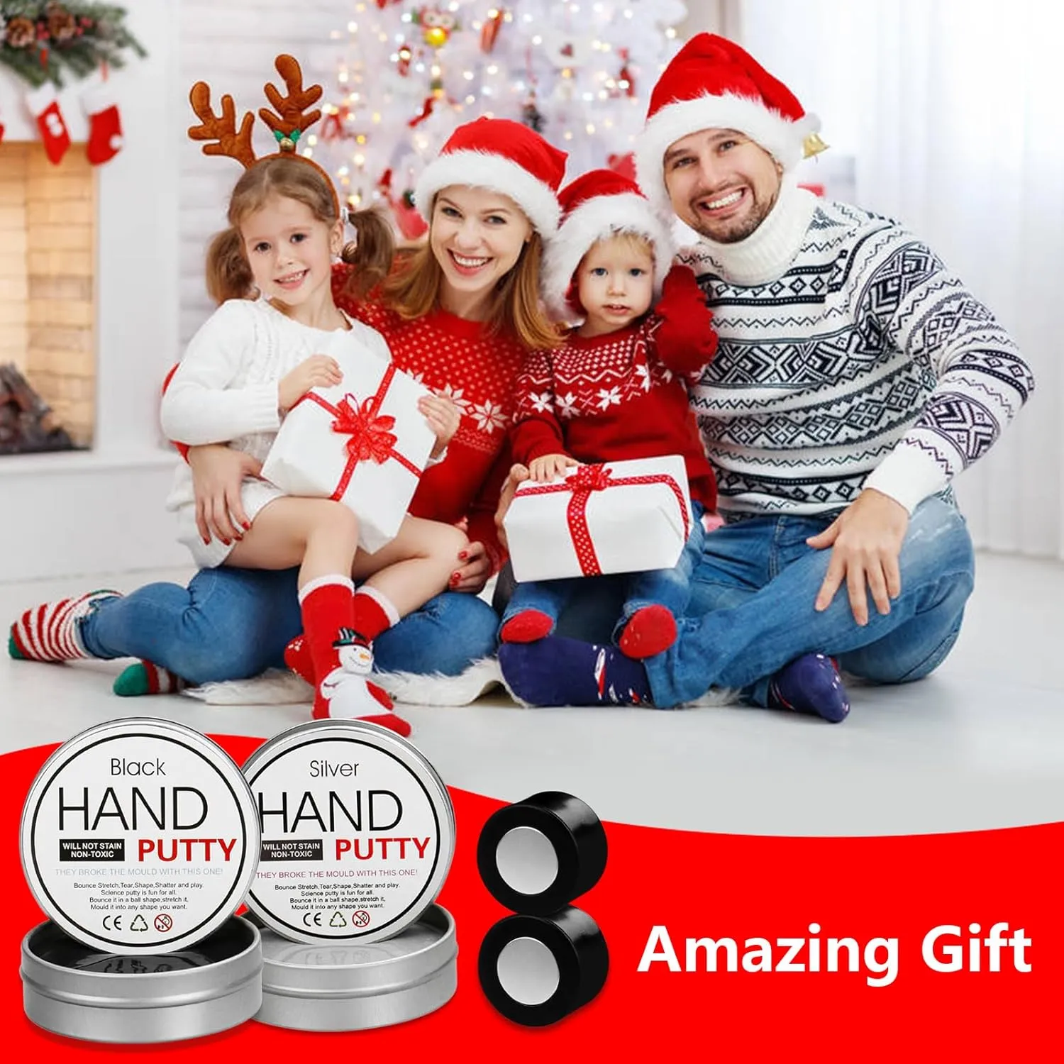 Stress Reliever Puddy for Christmas Stocking Stuffers Birthday Gifts(2 Pack$Black&Silver) Magnetic Slime Putty$ Magnetic Space Putty Slime with Upgraded Magnet Toys for Kids Adults$ Fidget hue idealistic Toy 