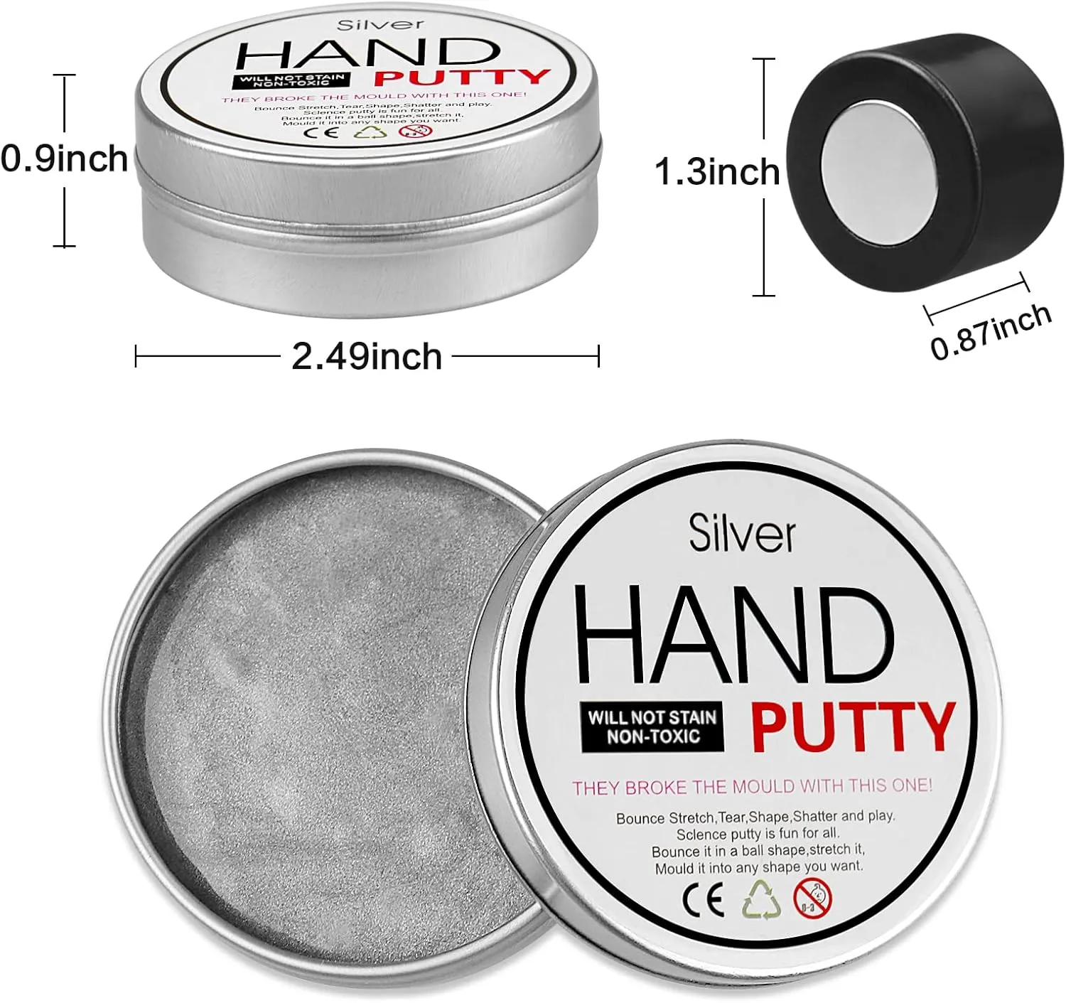 Stress Reliever Puddy for Christmas Stocking Stuffers Birthday Gifts(2 Pack$Black&Silver) Magnetic Slime Putty$ Magnetic Space Putty Slime with Upgraded Magnet Toys for Kids Adults$ Fidget hue idealistic Toy 
