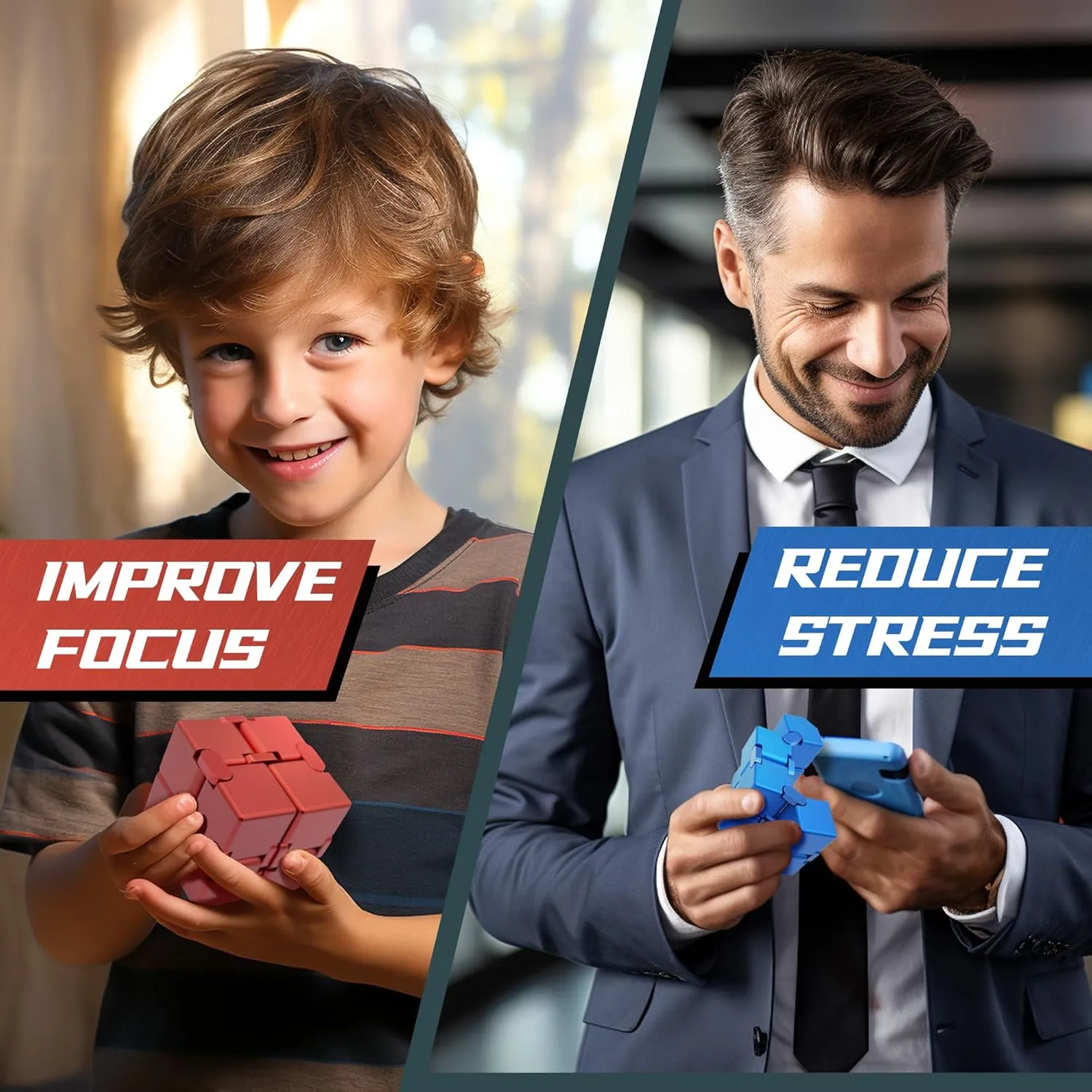 Stress$ Stocking Stuffers for Kids Teens (Black Red) Infinity Cube Metal$ Fidget dinosaur nickel preeminent Toys Adults$ Fidget Toys for Kids 8-12$ Adult Fidgets for Anxiety and 