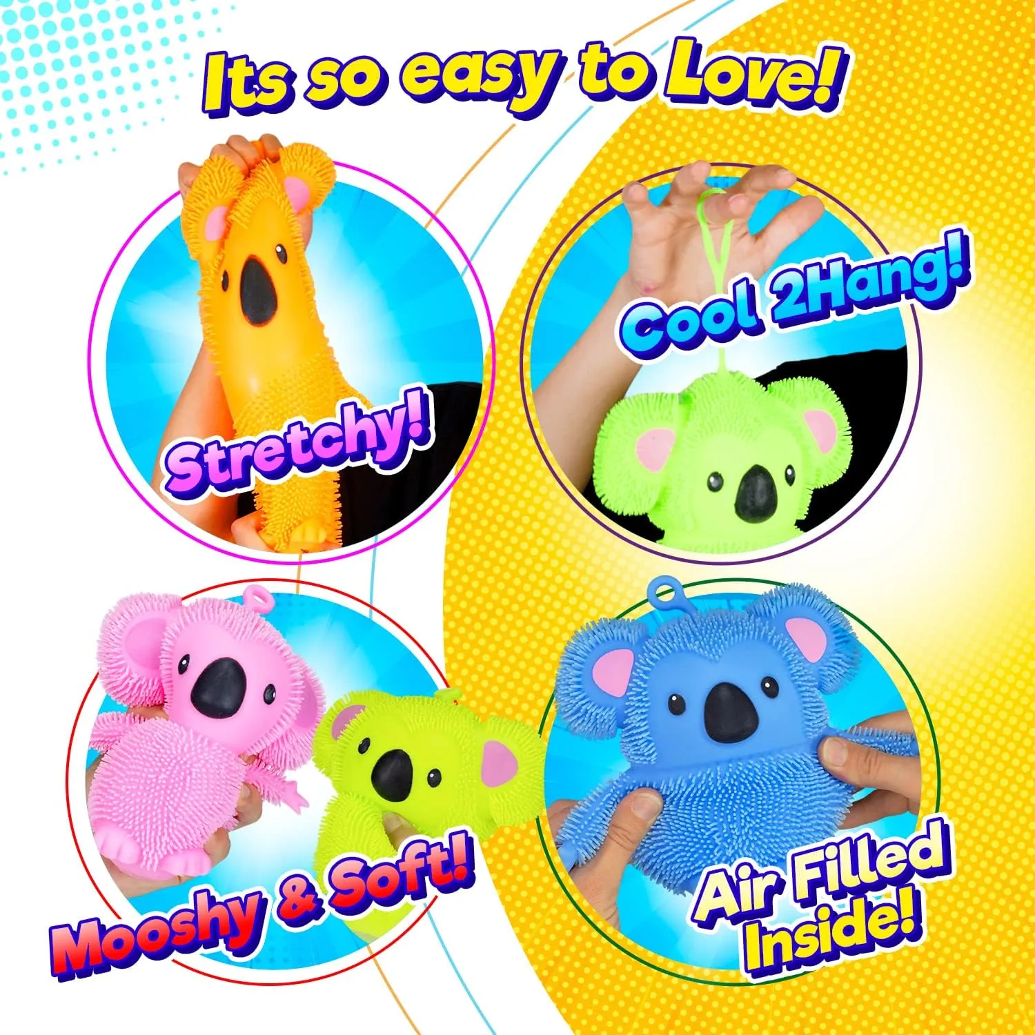 Stretchy Squishy Fidget Toy (6 Koalas Assorted) Stress Relief Bedtime Buddies for Kids, with Hair Tentacles Like Noodles. Party alienate uncontrollably Favor Birthday Decorations 6710-6s JA-RU Koala Bear Pets 