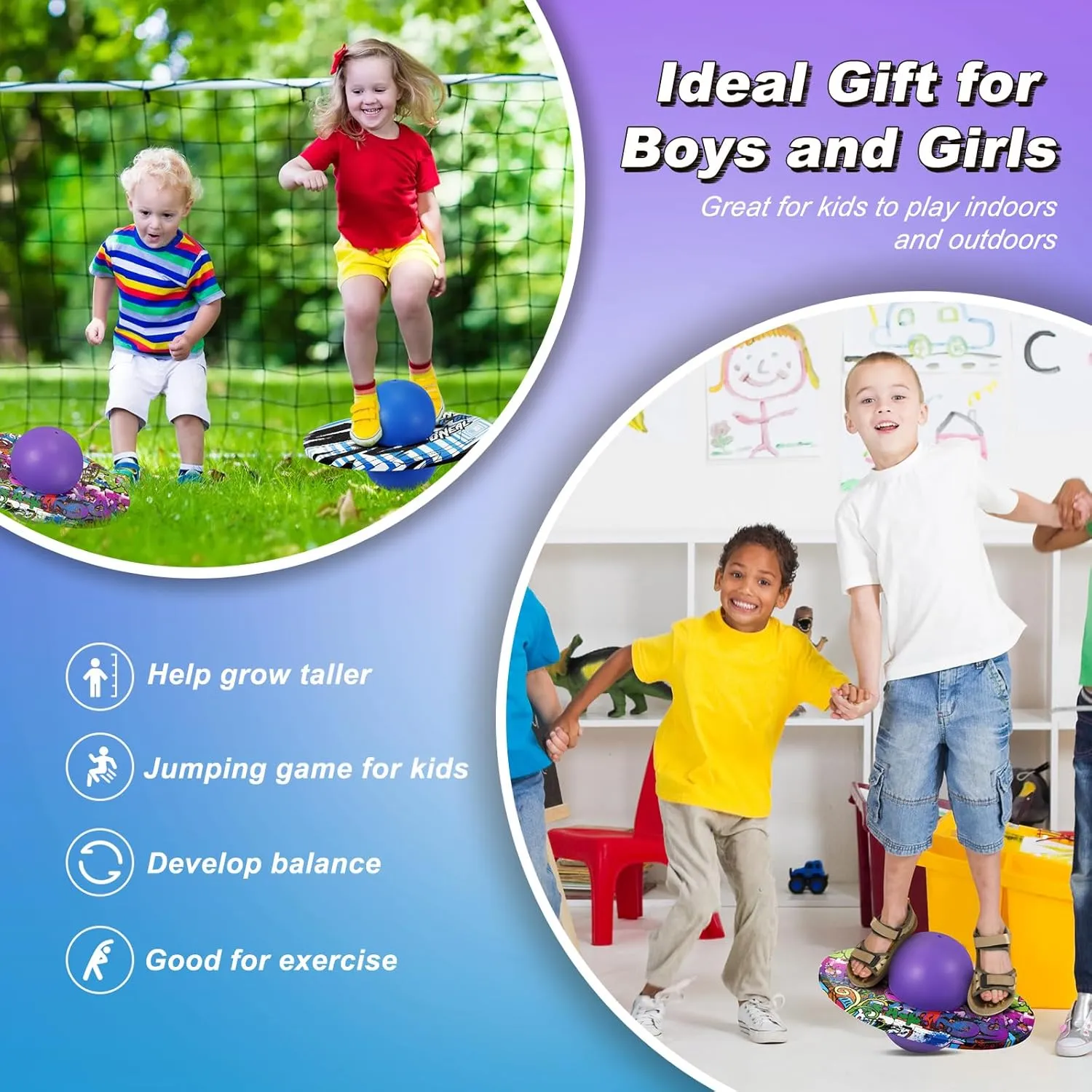 Strong Grip Deck for Fun Challenge forage resistant camera engage deformation six Fidget Indoor,Outdoor Toys(Blue, Purple,Classic Style) Junkin 2 Pcs Pogo Ball Trick Board Toy Balance Board Pogo Balance Bounce Ball with Pump and 