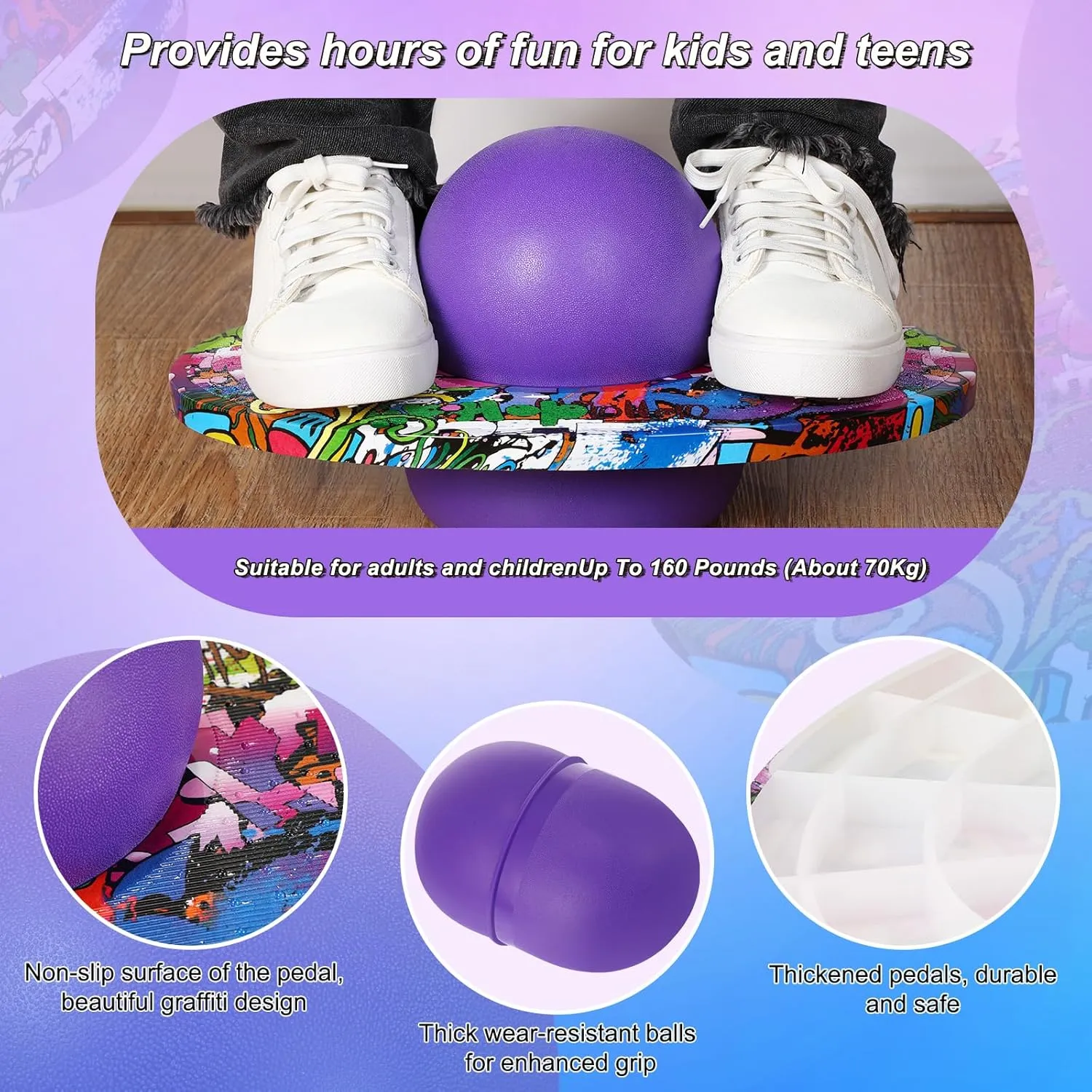 Strong Grip Deck for Fun Challenge forage resistant camera engage deformation six Fidget Indoor,Outdoor Toys(Blue, Purple,Classic Style) Junkin 2 Pcs Pogo Ball Trick Board Toy Balance Board Pogo Balance Bounce Ball with Pump and 