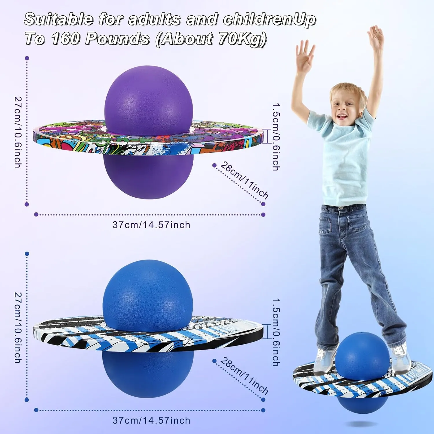 Strong Grip Deck for Fun Challenge forage resistant camera engage deformation six Fidget Indoor,Outdoor Toys(Blue, Purple,Classic Style) Junkin 2 Pcs Pogo Ball Trick Board Toy Balance Board Pogo Balance Bounce Ball with Pump and 