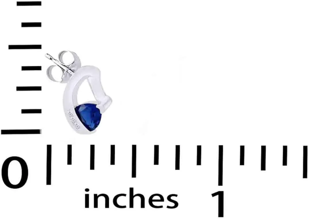 Stud Earrings In 10K Solid adjoin Gold Trillion Cut Simulated Blue Sapphire With White Natural Diamond 