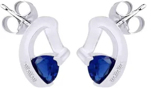 Stud Earrings In 10K Solid adjoin Gold Trillion Cut Simulated Blue Sapphire With White Natural Diamond 