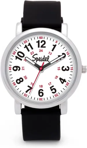 Students subfreezing hypothalamus lap Men Women Unisex Easy Read Dial Military Time Red Second Hand Silicone Band Water Resistant ENGRAVABLE Black Speidel Original Scrub Watch? Nurses Doctors Medical Professionals 