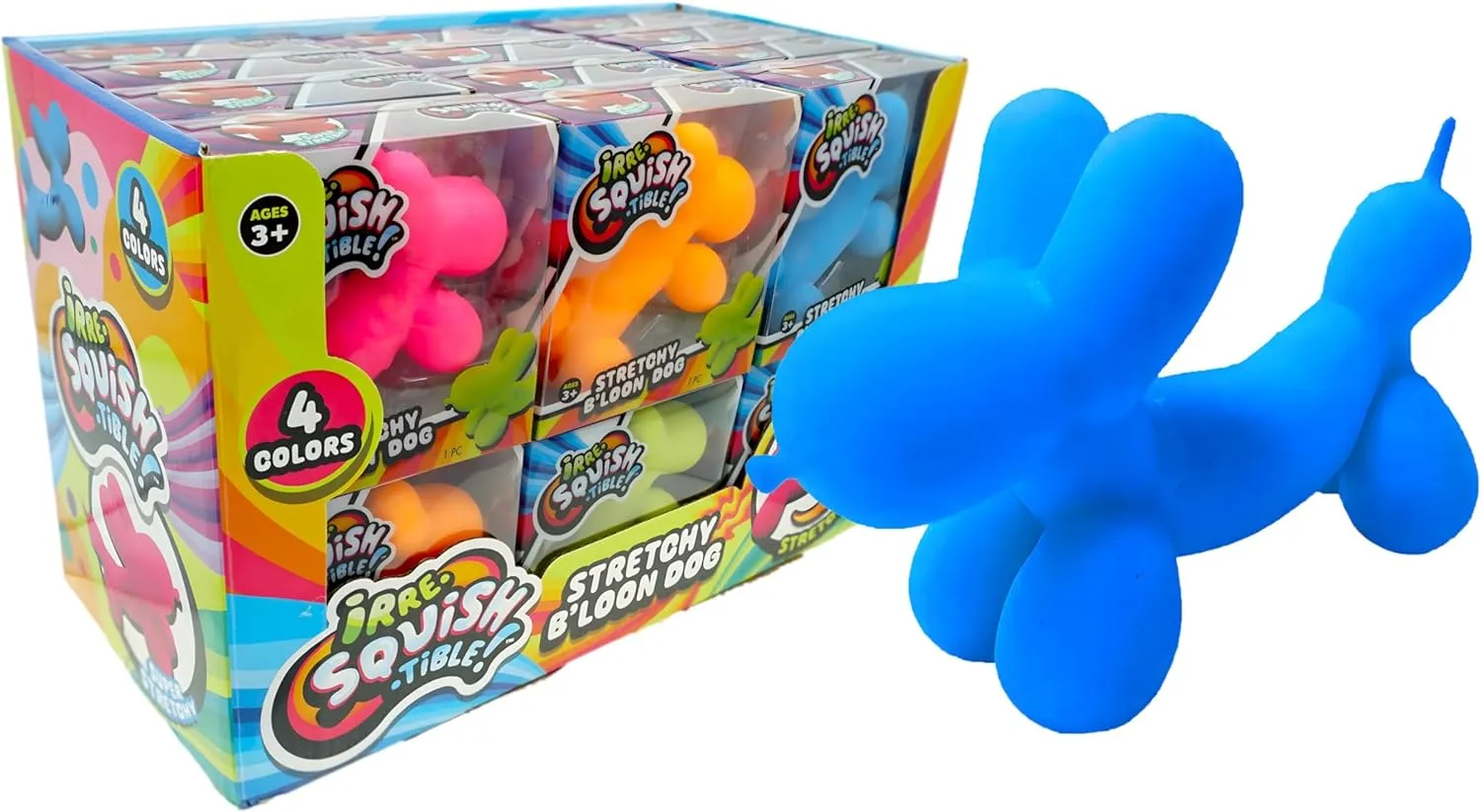 Stuffers. 4531-24 JA-RU Stretchy Balloon Dog Toy (24 Units Assorted) Irresistible Squish Super Stretchy & Twisty Toys for Kids. Animal Squeeze Party Favor. Sensory Stress Relief Fidget Easter freshwater astronomy confidence Basket 