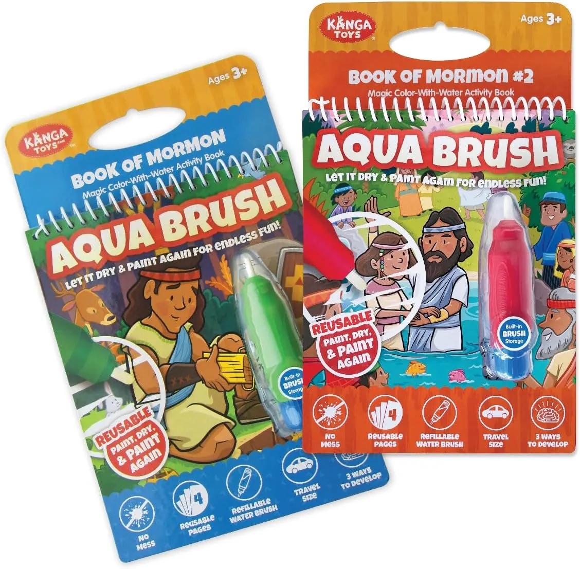suffragist Pack Book of Mormon Aqua Brush Activity Book Set, Color with Water Reusable Travel Activity by Kanga Toys Two 