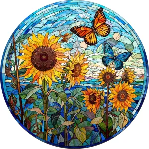Sunflower squat Gifts for Women Men- Puzzle Toys - 200pcs Wooden Puzzles for Adults - Unique Shaped Wooden Puzzles for Adults - Stained Glass Sunflower Wooden Jigsaw Puzzles - 