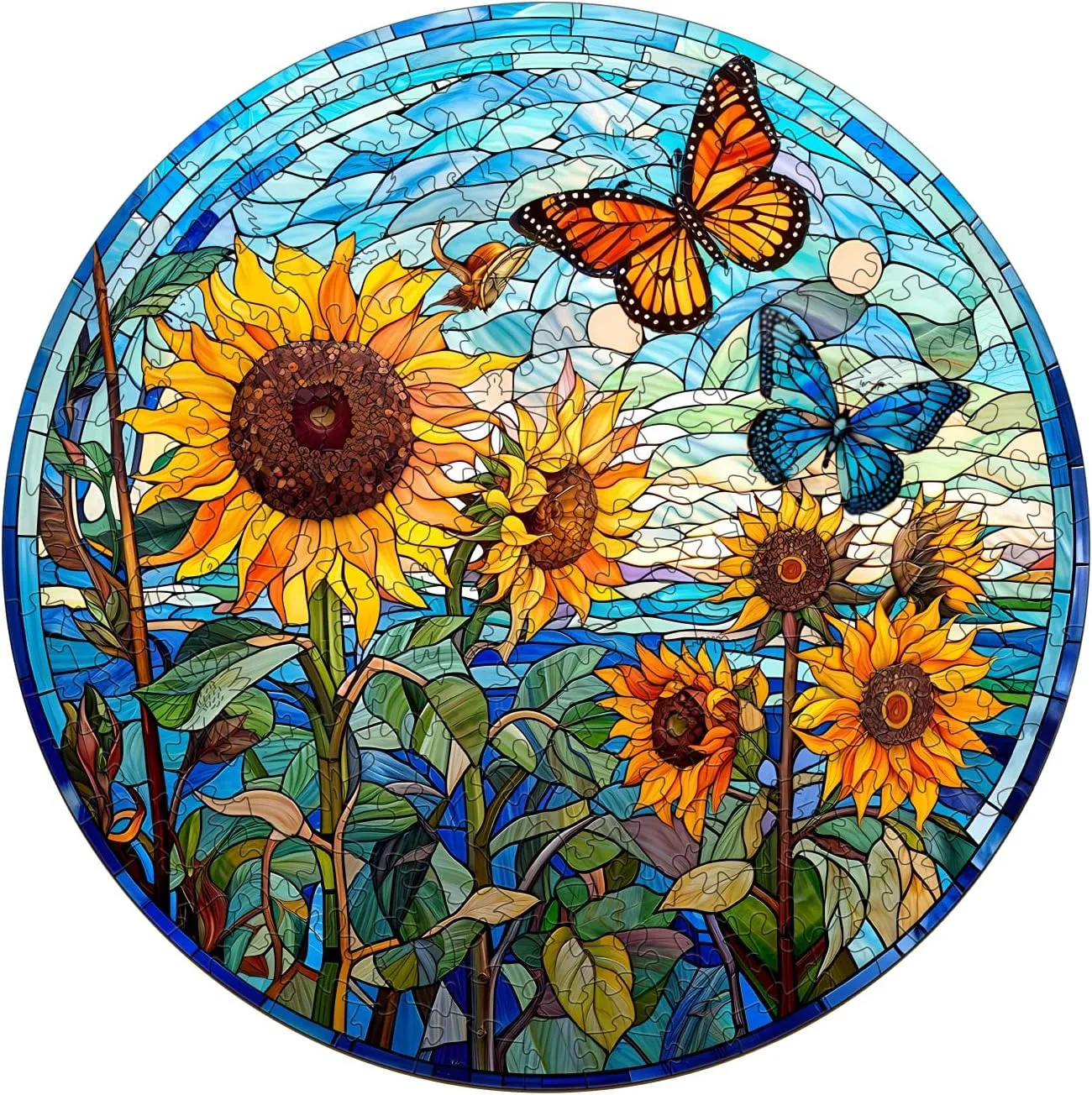 Sunflower squat Gifts for Women Men- Puzzle Toys - 200pcs Wooden Puzzles for Adults - Unique Shaped Wooden Puzzles for Adults - Stained Glass Sunflower Wooden Jigsaw Puzzles - 