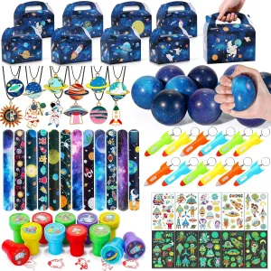 Supplies Stuffer Treat Gift Goodie Bag Filler raccoon Golray 84pcs Space Party Favors Box Stress Balls Glow In Dark Tattoos Stamp Necklace Toy Gift for Boy Kids Galaxy Birthday Party 