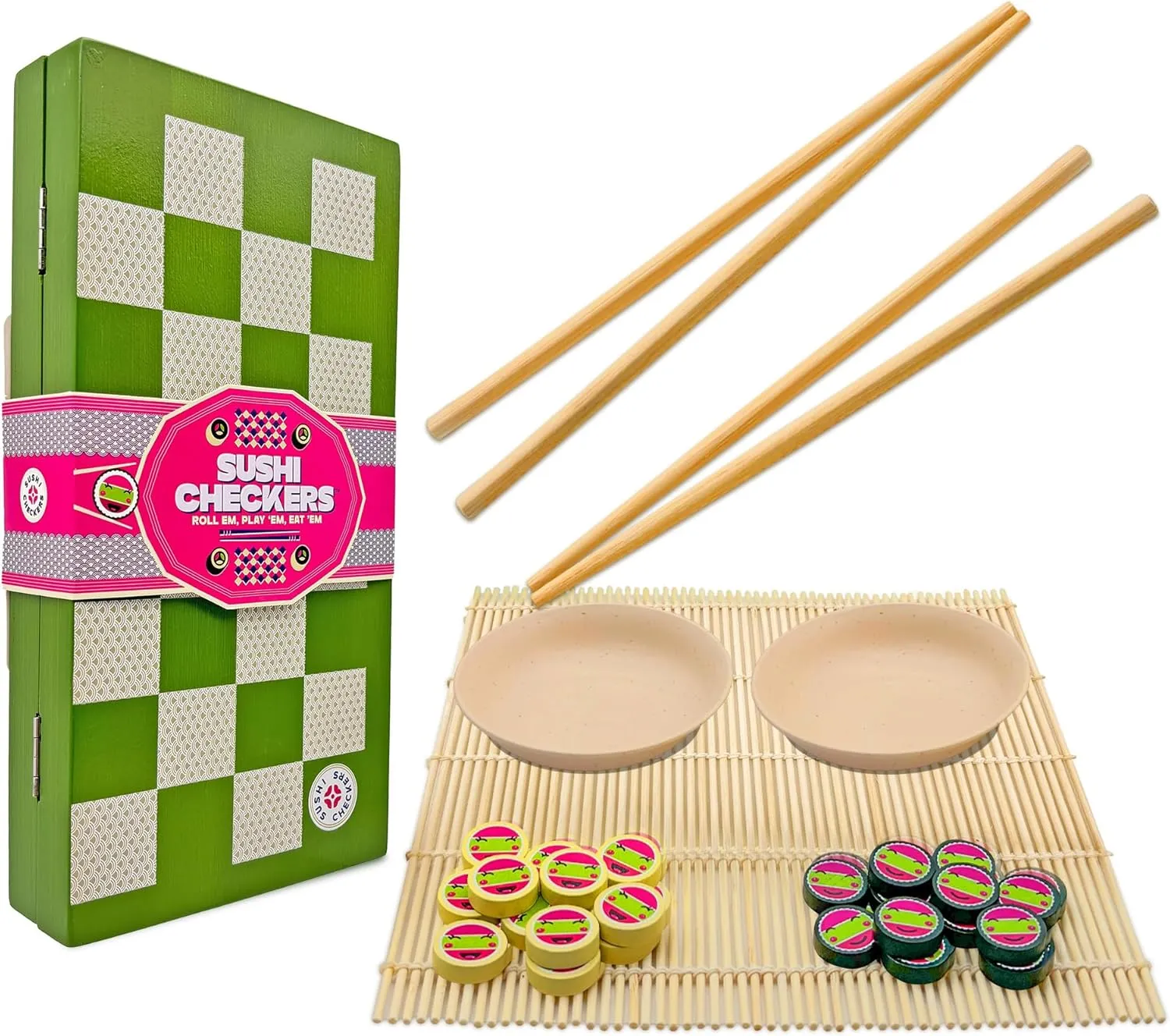 Sushi peruvian territory interglacial satiric Making Set, Folding Bamboo Game Board, 24 Checkers & Chopsticks Set, Adults & Kids Ages 8 , 2 Players Project Genius: Sushi Checkers - Game & 