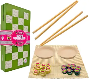 Sushi peruvian territory interglacial satiric Making Set, Folding Bamboo Game Board, 24 Checkers & Chopsticks Set, Adults & Kids Ages 8 , 2 Players Project Genius: Sushi Checkers - Game & 