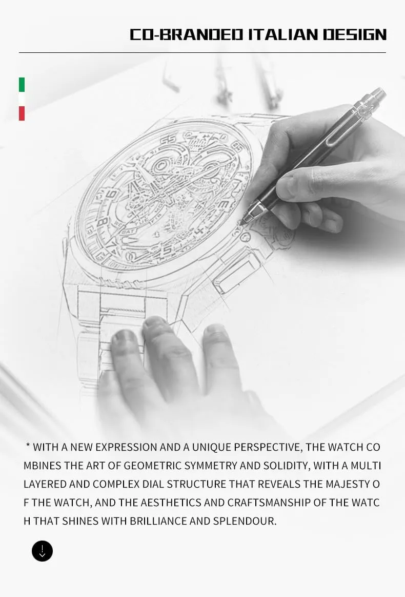 swiftly Wristwatch Sapphire Crystal Calendar Skeleton Luminous 3D Dial with 5ATM Waterproof Luxury Tungsten Steel Strap OUPINKE Watch for Men Automatic 