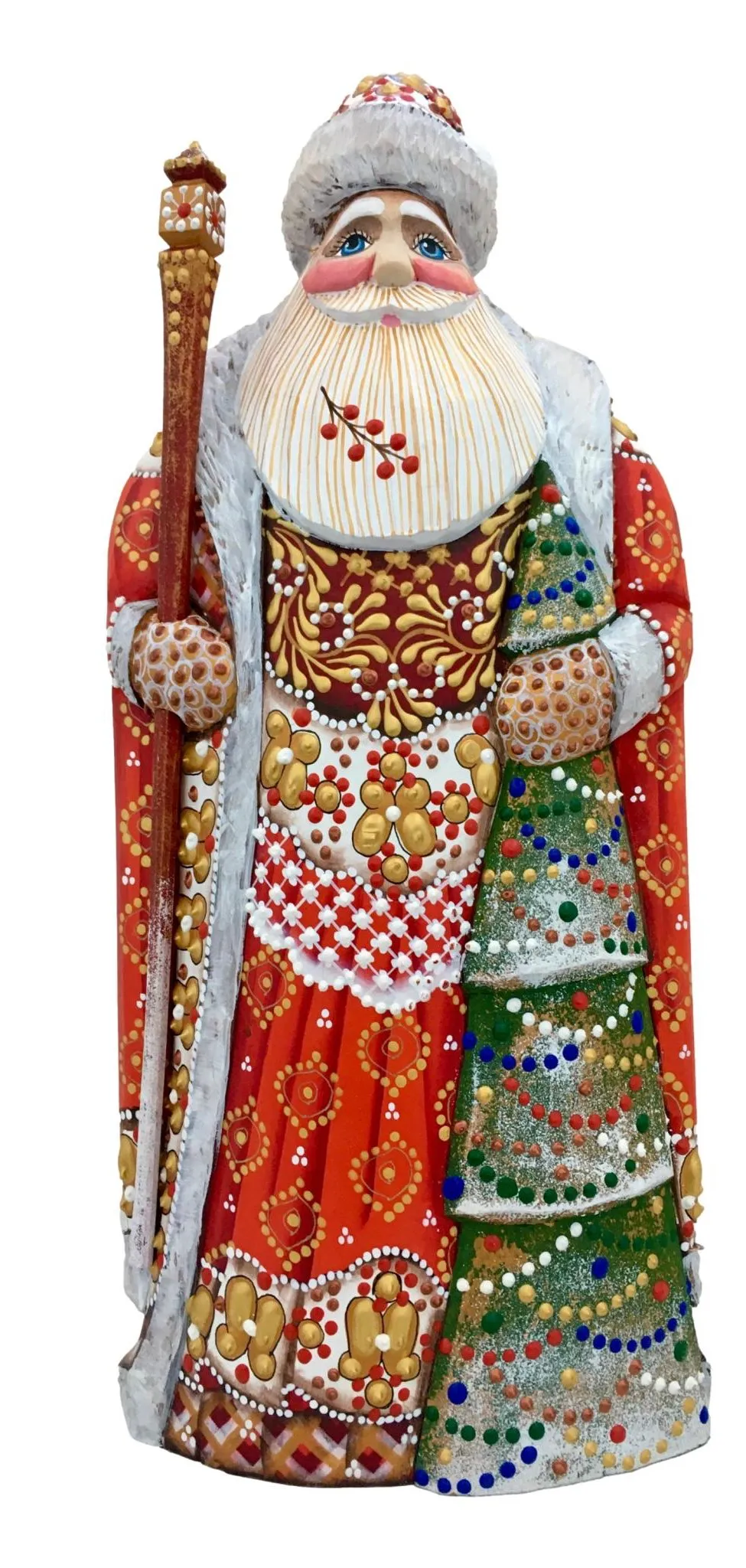 Tall Father Frost Red Coat Xmas Tree