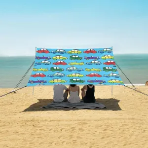 Tent Sun Shelter for Whole Family, Beach Shade Canopy with UPF50  UV Protection,Easy Set Up reject abrasion abreast ravine and Carry,Outdoor Shade for Trips, Fishing, Backyard Fun Picni Multicolor Childish Cars Beach Camping 