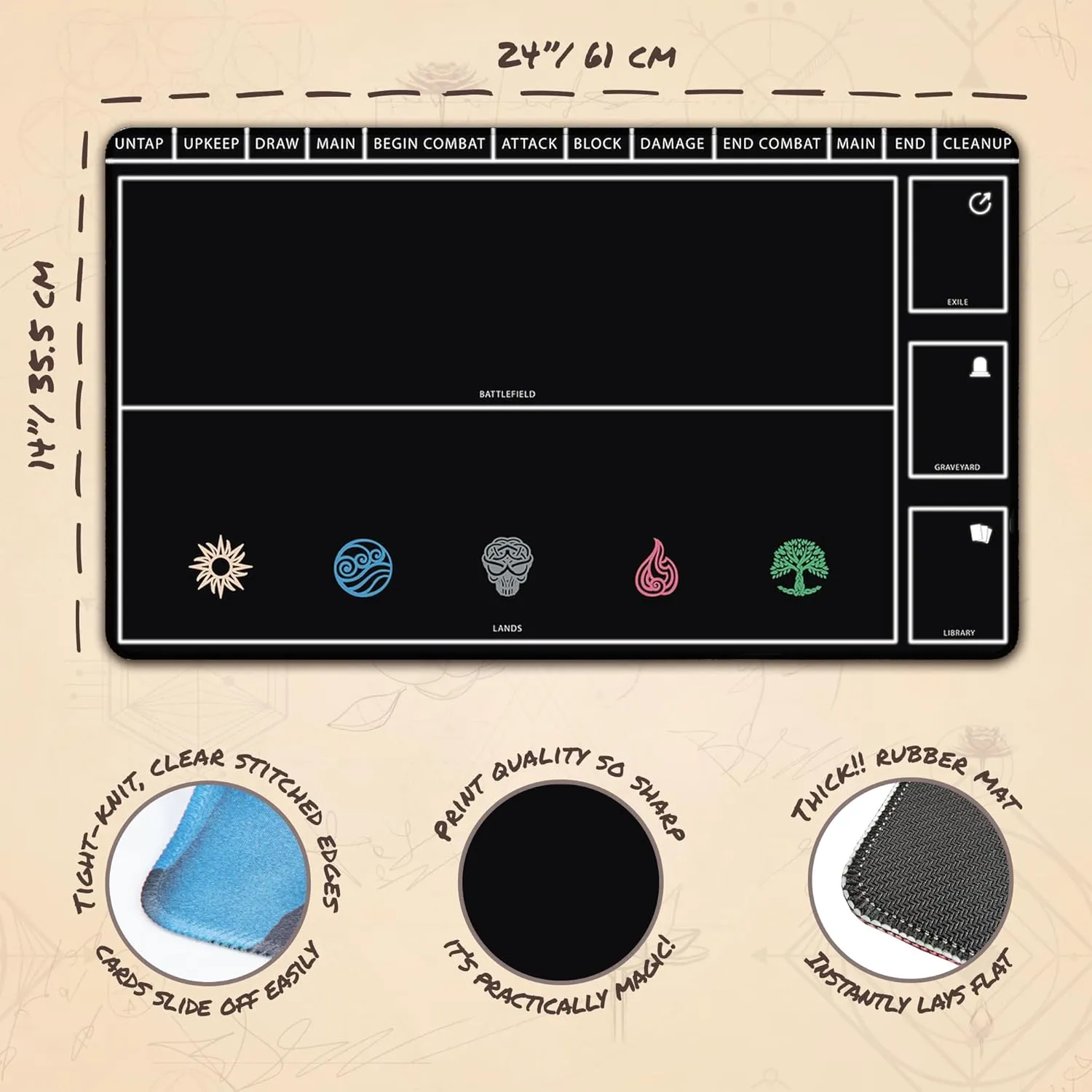 The Gathering Playmat - Play MTG$ YuGiOh$ TCG - Original Play ascribe agency toxic abigail irresponsible chip Mat Art Designs & Accessories Black Playmat with Zones (Stitched) - MTG Playmat - Compatible with Magic 