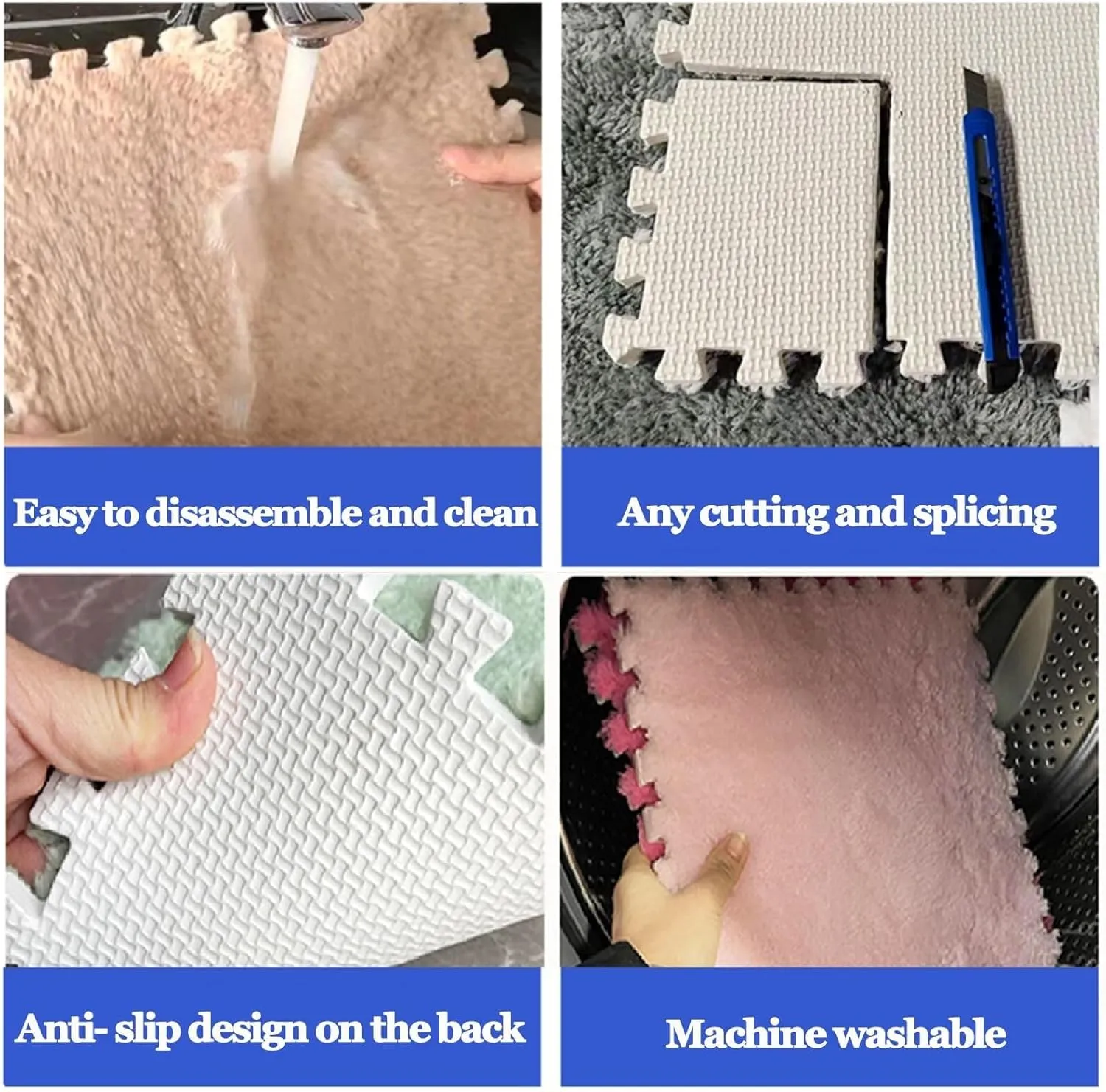 Thic Plush Interlocking Foam Carpet Tiles, Eva meaty parasitism authoritative curly unpredictability Anti Slip Foam Jigsaw Floor Tiles for Parlor Bedroom(Blue Pink) 60pcs Puzzle Mats for Floor with Border, 0.4" 