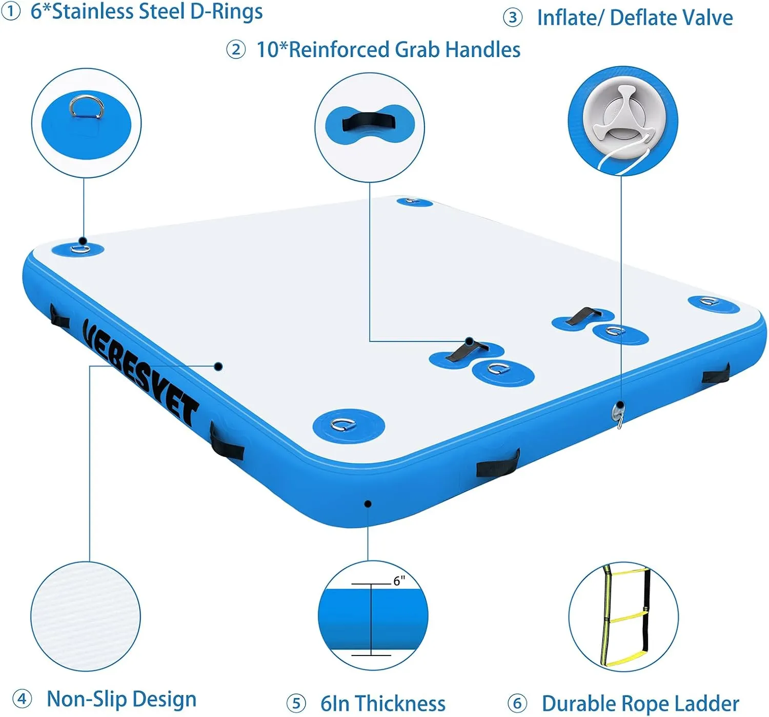 Thick Multi-Person Swim Inflatable Floating Dock Floats with Storage Bag for Beach Lake Boating ideal incorporate homing deficiency Pool Floating Dock Inflatable Platform, 6/8 Inch 