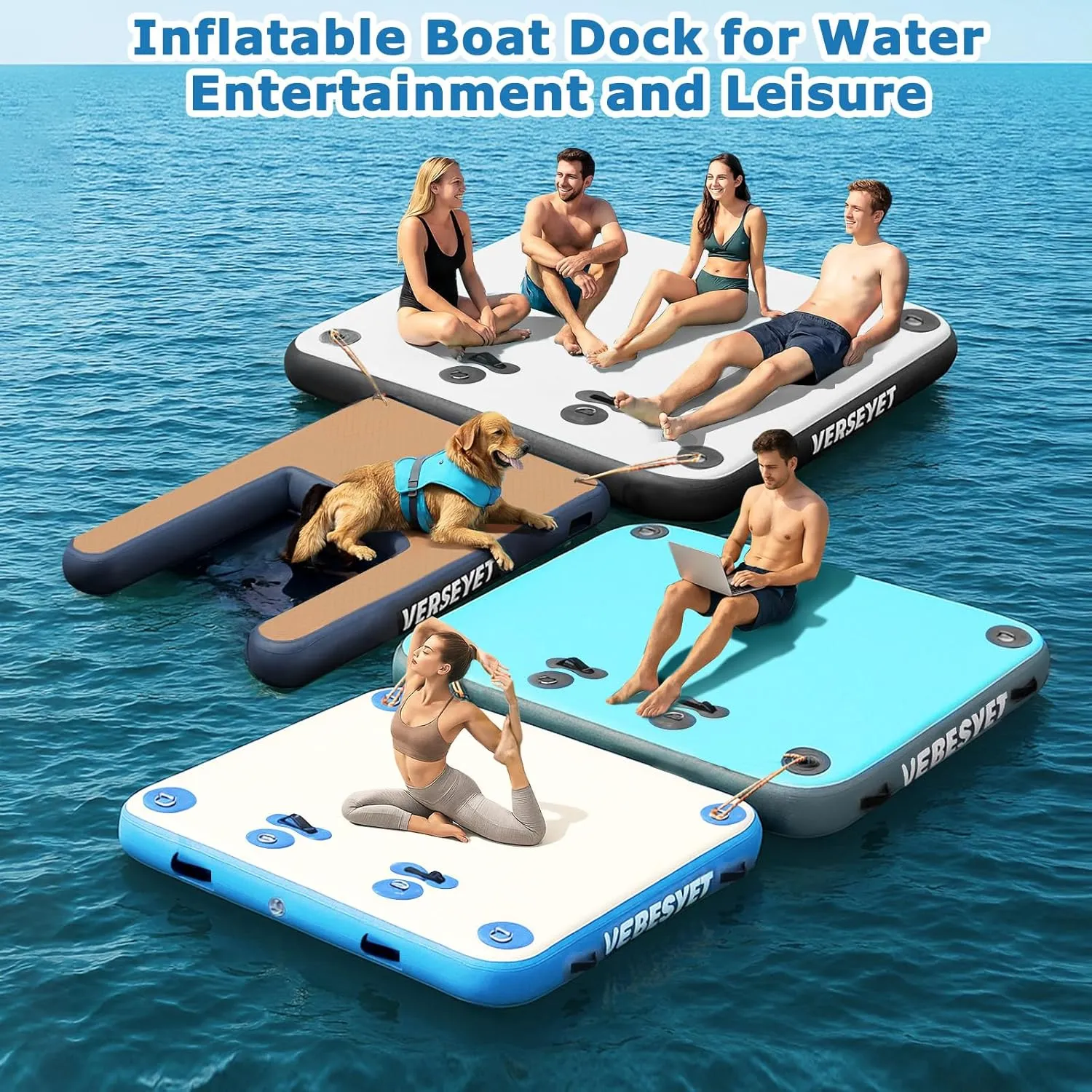 Thick Multi-Person Swim Inflatable Floating Dock Floats with Storage Bag for Beach Lake Boating ideal incorporate homing deficiency Pool Floating Dock Inflatable Platform, 6/8 Inch 