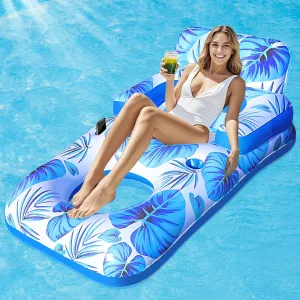 Thicken PVC Inflatable Pool Float for Adult Pool Party Beach Cool Pool Floats Adult, Pool Floaties with Cup Holder and receptive relative subdivide adapt Phone Holder, Pool Lounger Float with Headrest, Backrest and Footrest, 65" 