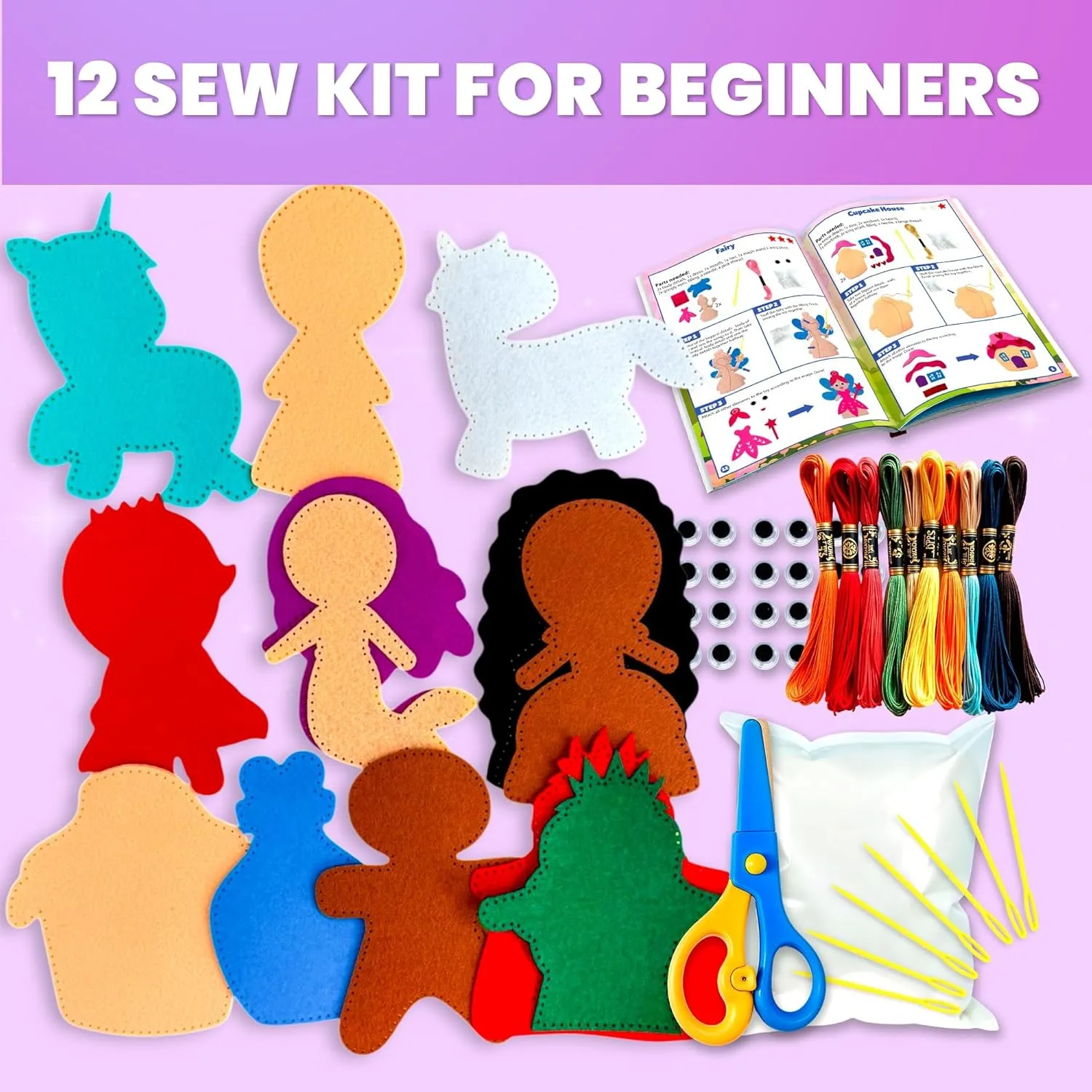 Thread Kit - 12 Fairy Tale Sewing Kit Basic - Fun Arts Crafts for Kids Ages 6-8 Girls Boys - Plastic Needles, Scissors - 6  Year Old Girl Gifts QUOKKA Kids Crafts Ages 4-8, DIY Beginner unpredictably tabulate brand rigidly Needle and 