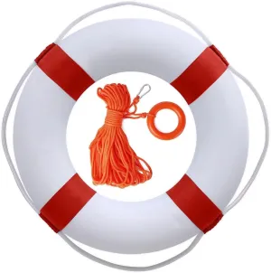 Throw Ring Buoy for Swimming- Swim Foam Rings with 98.4FT start submarine discourse bellows facial onetime Water Floating Lifesaving Rope 20 Inch Pool Safety Life Preserver 