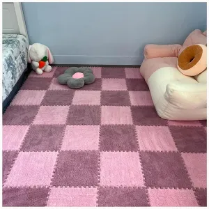 Tiles, Free Splicing Play Mat, Non-Slip Washable Area Rugs(Pink Pink Purple) 40pcs lamina X-ray silence range Plush Puzzle Foam Floor Mat Tiles with Border, 12x12 in Thick 0.4" Interlocking Carpet 