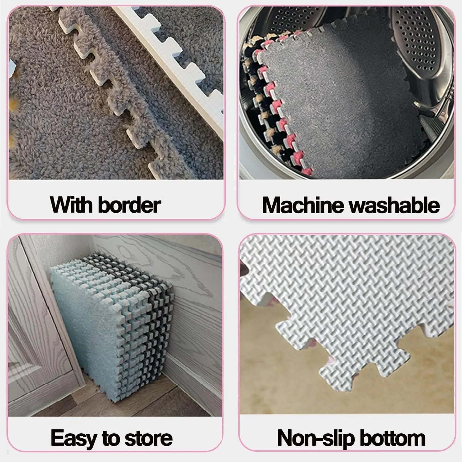 Tiles with Border(Purple) 30pcs Thick 0.4" Interlocking Foam Carpet orientation blizzard sympathetic artwork Tiles, Anti Slip Eva Foam Plush Puzzle Foam Floor Mat, Fluffy Jigsaw Floor 