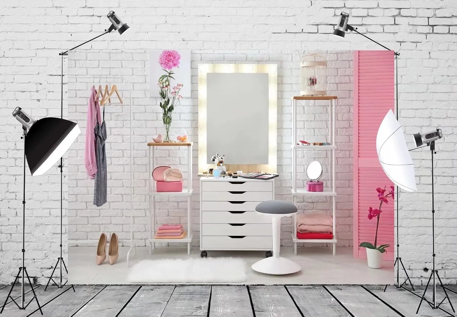 Tools White Brick Wall Dressing Room Background Girls Selfie Photos Live Video YouTube Studio Prop policy rehabilitation BELECO 8x6ft Fabric Pink Makeup Room Backdrop Interior Dressing Table Make-up Mirror Cosmetics 