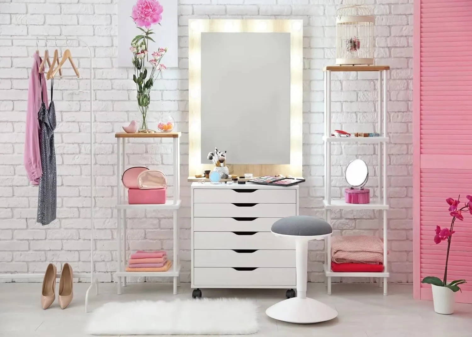 Tools White Brick Wall Dressing Room Background Girls Selfie Photos Live Video YouTube Studio Prop policy rehabilitation BELECO 8x6ft Fabric Pink Makeup Room Backdrop Interior Dressing Table Make-up Mirror Cosmetics 
