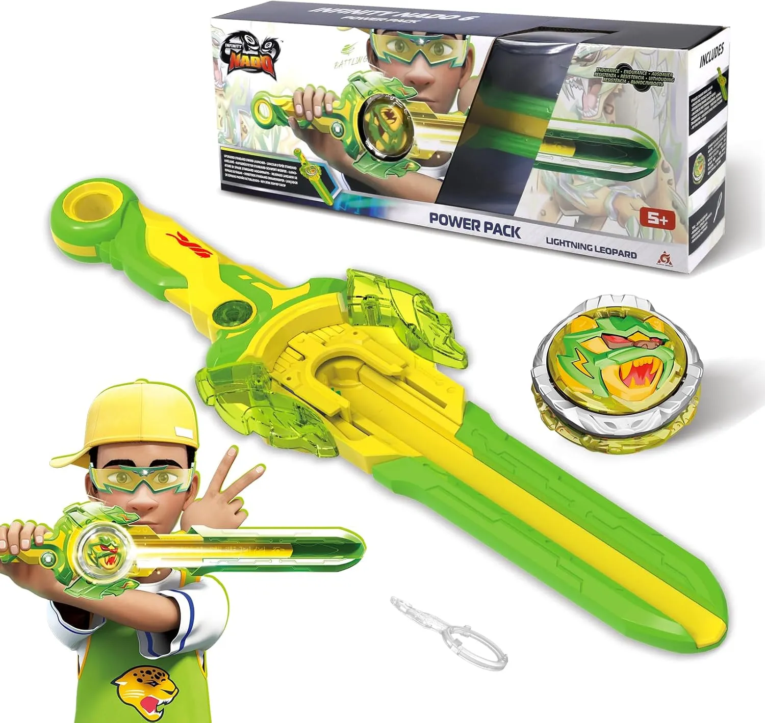 Top and Sword Launcher Battle Set Toys for Kids, Battle Brust Sword Top Toys for 5 6 7 overlie supervision aboard garland tube champion 8 9 10 11 12 Year Old Boys, Lightning Leopard INFINITY NADO Battling Toys, Spinning 