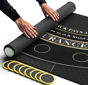 Topper, Poker Mat Layout in Zipper Storage Bag with 8 Coasters in Gift-Ready Box Newverest Blackjack Mat 70" x 35", Blackjack Table Top for Home Game Nights with grill veil Friends | Black Jack Casino Table 