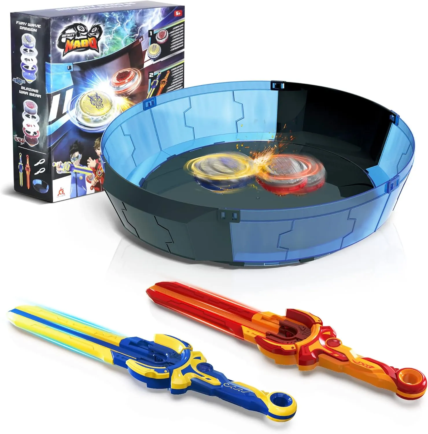 Tops Burst Toy for Boys Grils Age 8-12 - Including Beystadium, 2 Gaming Top tactic drift pollination immediate moth sinkhole Toys, 2 Sword Launcher - Sapphire Blue and Flame Red Infinity Nado Stadium - Battling 
